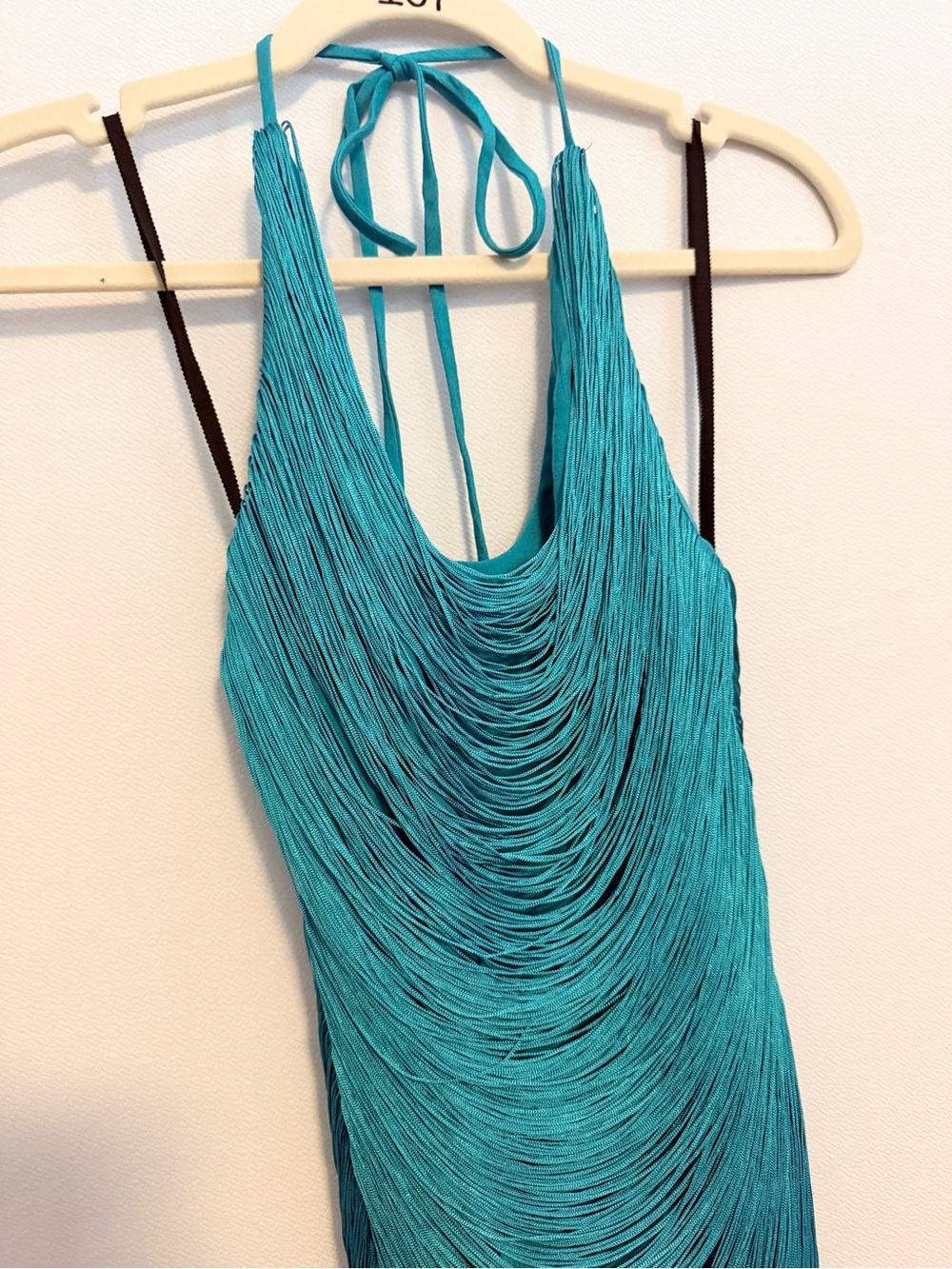 NEW Michael Costello X REVOLVE Skylar Mini Dress Turquoise Blue Green Fringe XS - Picture 8 of 11